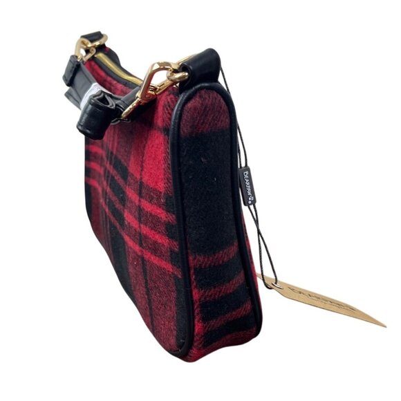 Bearpaw Red Multi Plaid Black Leather Accents Shoulder Evening Clutch Sz M - New - Picture 7 of 11